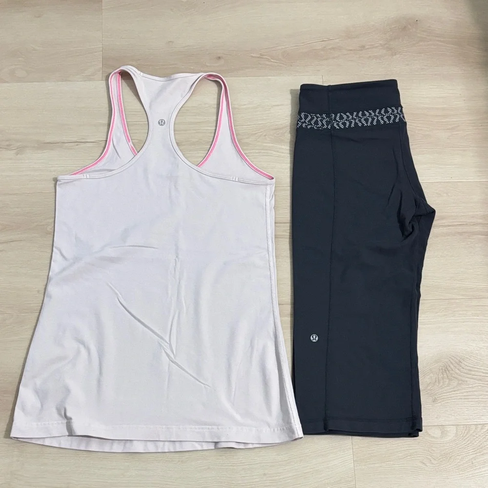 Lululemon light pink Tank and gray capris Set athletic, casual, workout, sporty - Picture 1 of 7